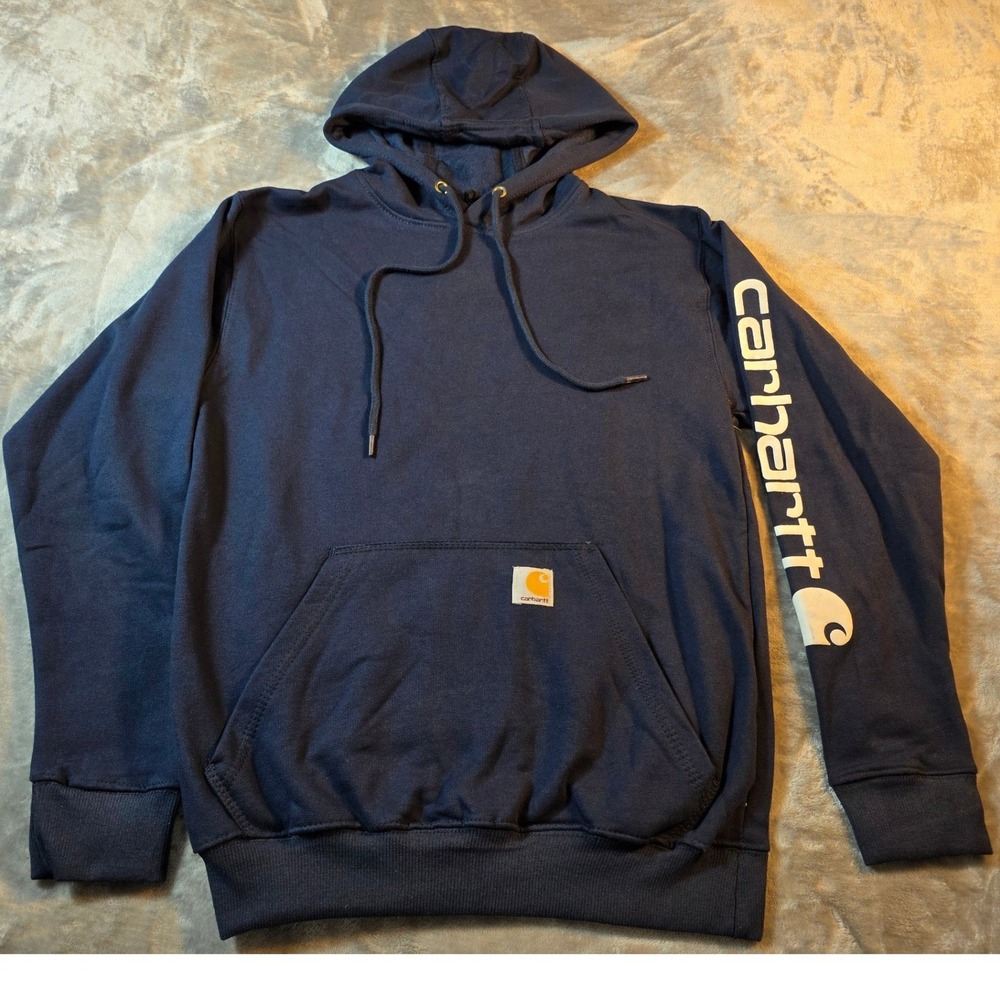Carhartt Fleece Hoodie Mens Small Navy Blue Loose Fit Sweatshirt